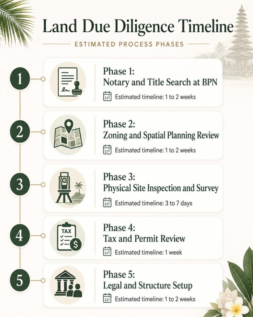 land due diligence timeline estimation bali