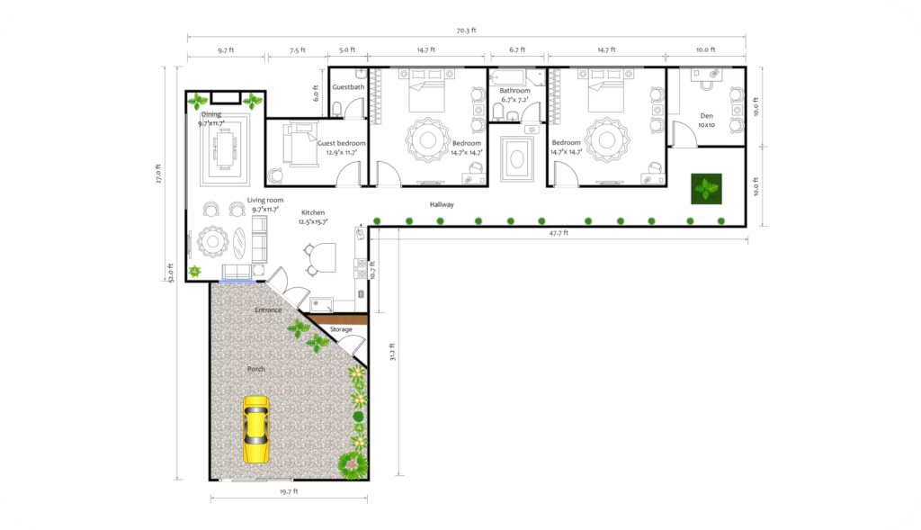 example of L-shaped house plan